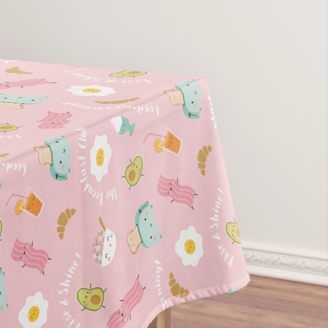 Cute Breakfast with toast, bacon and eggs on pink Tablecloth (In Situ)