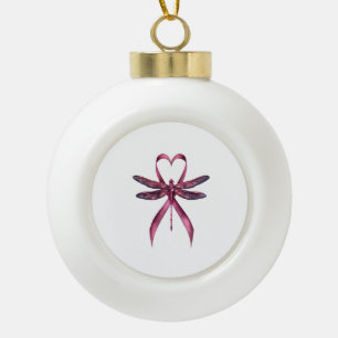 Cute Breast Cancer Heart Dragonflies Awareness Wom Ceramic Ball Christmas Ornament