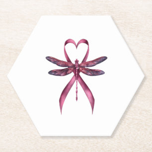 Cute Breast Cancer Heart Dragonflies Awareness Wom Paper Coaster