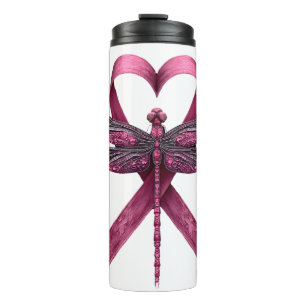 Cute Breast Cancer Heart Dragonflies Awareness Wom Thermal Tumbler