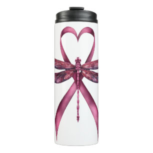 Cute Breast Cancer Heart Dragonflies Awareness Wom Thermal Tumbler