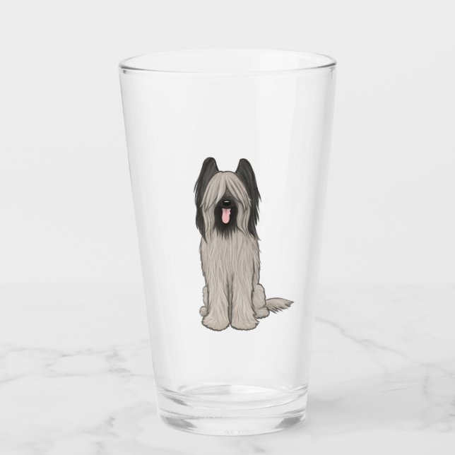 Cute Briard Cartoon Dog Drinking Glass (Front)