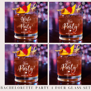 Cute Bridal Bachelorette Party Set of 4 Whiskey Glass
