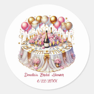 Cute Bridal Shower add name date Classic Round Sticker