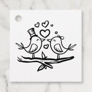 Cute Bridal Shower Black White Lovebirds Wedding Favour Tags