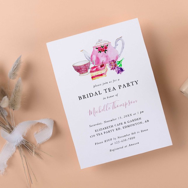 Cute Bridal Shower Tea Party Pink Teapot Script Invitation (Creator Uploaded)