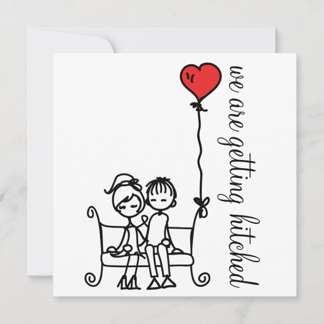 Cute Bride and Groom Doodles Wedding Invitation (Front)
