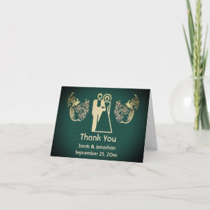 Cute Bride And Groom Doves Personalised Wedding  Thank You Card