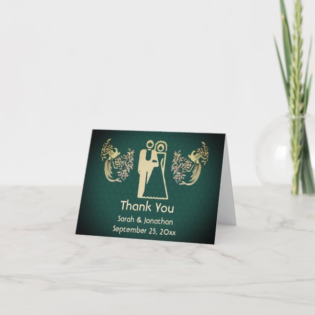Cute Bride And Groom Doves Personalised Wedding  Thank You Card (Front)