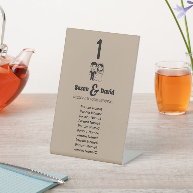 Cute Bride and Groom Flat Table Pedestal Sign (In SItu)