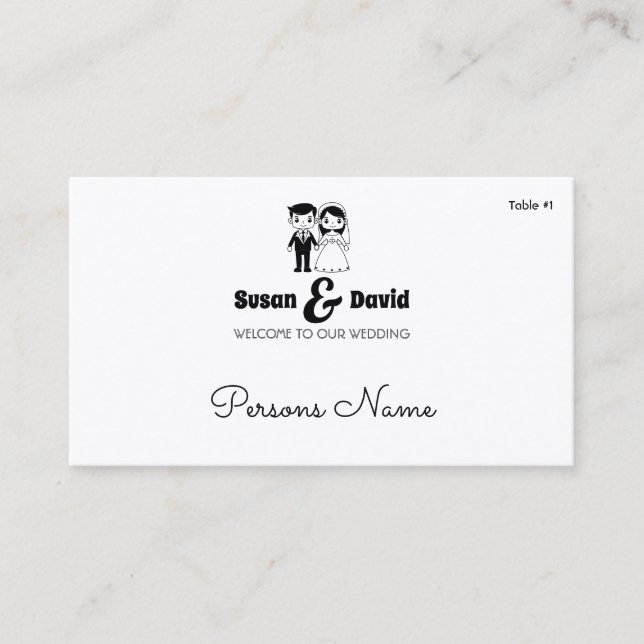 Cute Bride and Groom Flat Wedding Place Card (Front)