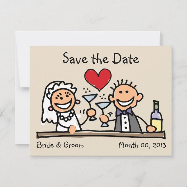 Cute Bride and Groom Save the Date Cards (Front)