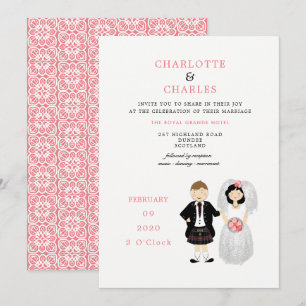Cute Bride and Groom Scottish Wedding Theme Invitation