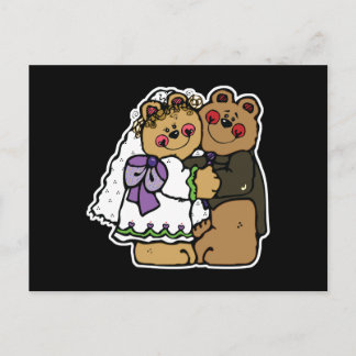 cute bride and groom teddy bear design postcard