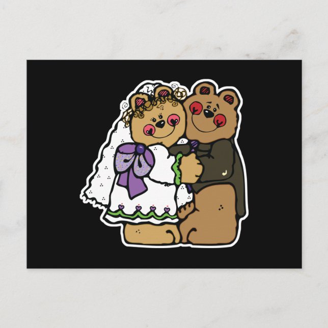 cute bride and groom teddy bear design postcard (Front)