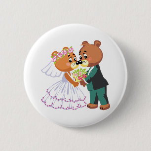 cute bride and groom teddy bears design wedding 6 cm round badge