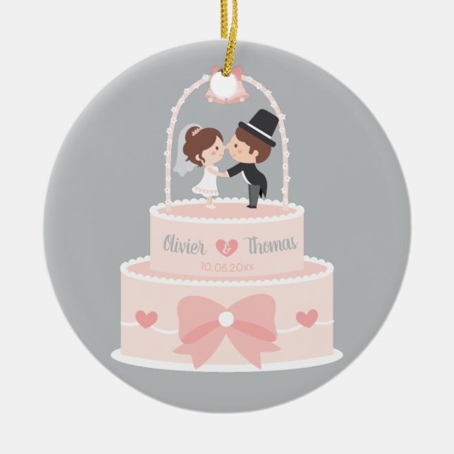Cute Bride and Groom Topper Wedding Cake Ornament (Front)