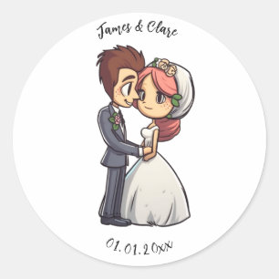 Cute Bride And Groom Wedding Classic Round Sticker