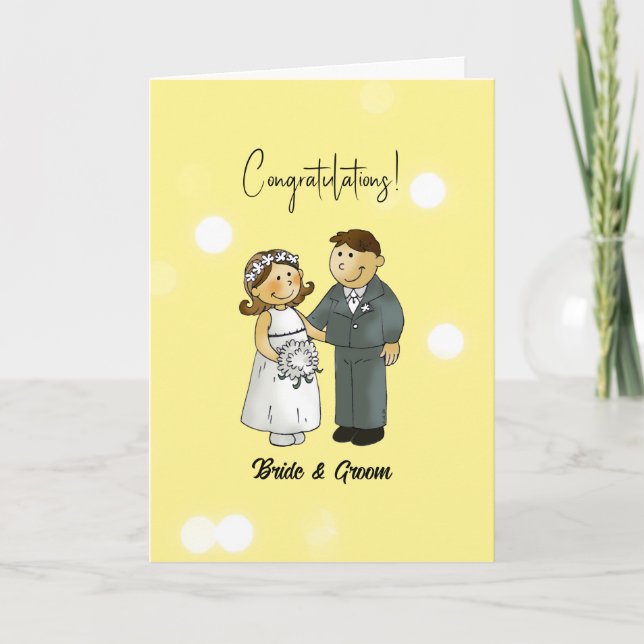 Cute Bride and Groom Wedding Congratulations Card (Front)