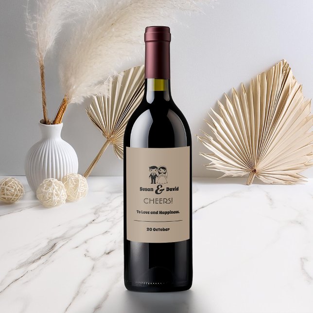 Cute Bride and Groom Wedding Wine Bottle Label (Creator Uploaded)