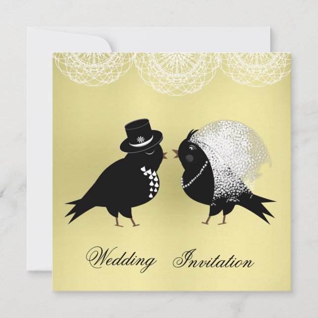 Cute Bride and Groom Whimsical Love Birds Invitation (Front)