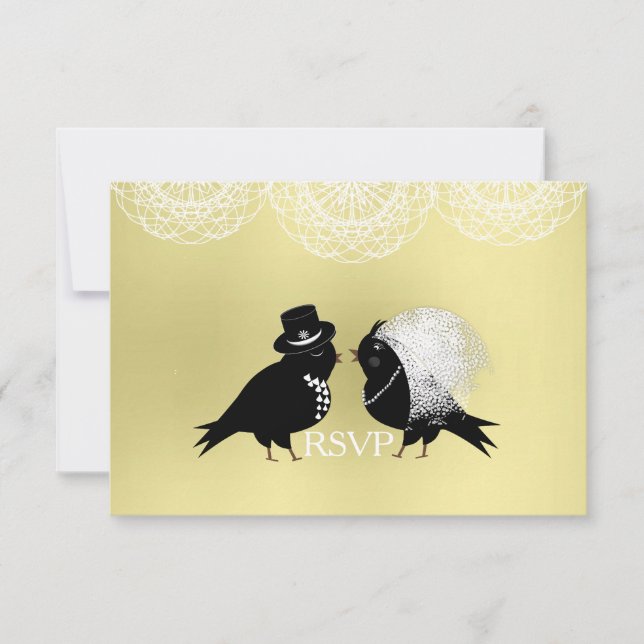 Cute Bride and Groom Whimsical Love Birds RSVPCard RSVP Card (Front)