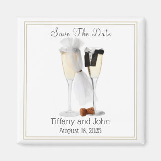 Cute Bride and Groom Wine Save The Date Magnet