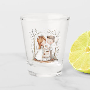 Cute Bride and Groom with cake Shot Glass