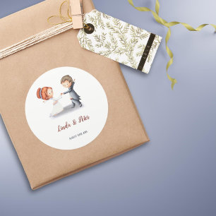 Cute Bride Groom Dancing Wedding  Classic Round Sticker