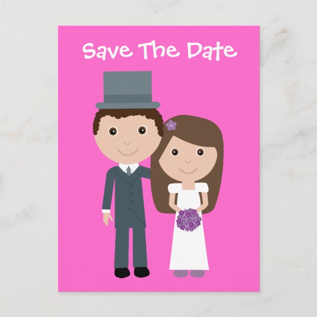 Cute Bride & Groom Save The Date Customisable Announcement Postcard (Front)