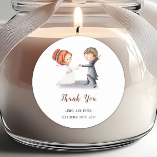Cute Bride Groom Thank You Wedding Classic Round Sticker