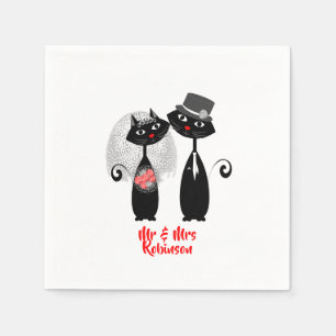 Cute Bride   Groom Wedding Cats Personalised Napkin