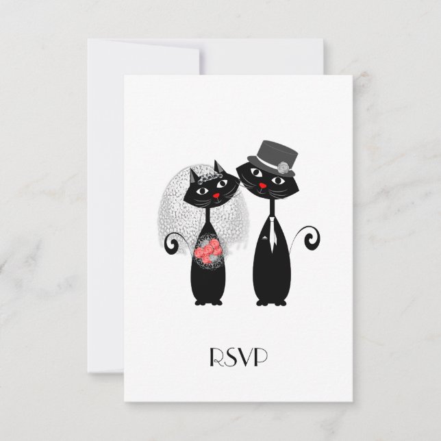 Cute Bride | Groom Wedding Cats Personalised RSVP (Front)