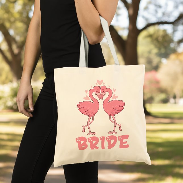 Cute Bride Pink Flamingo Wedding Tropical Beach  Tote Bag (Creator Uploaded)