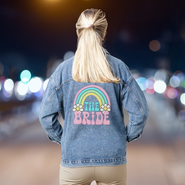 Cute Bride Retro Hippie Bachelorette Party Denim Jacket (Celebrate your last fling before the ring in style & add some flair to your bachelorette party look)