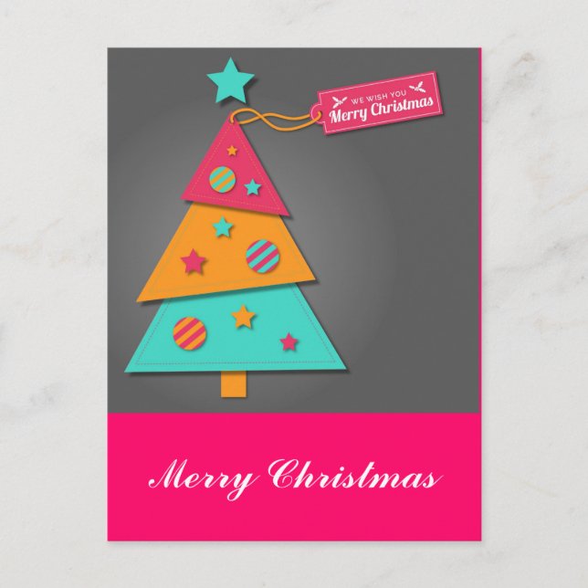 Cute bright Christmas tree modern art craft Holiday Postcard (Front)