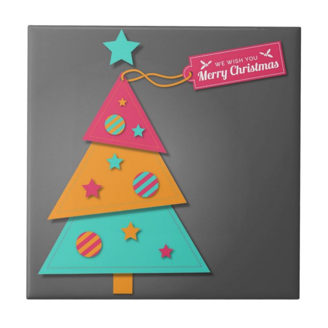 Cute bright Christmas tree modern art craft Tile (Front)