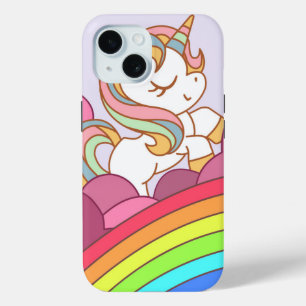 Cute Bright Colorful Unicorn and Rainbow Art iPhone 15 Case