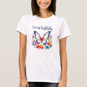 Cute Bright Colourful Floral Social Butterfly T-Shirt