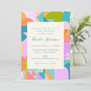 Cute Bright Colourful Geometric Shapes Baby Shower Invitation