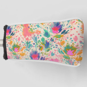 Cute Bright Colourful Messy Floral Pattern Golf Head Cover