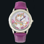 Cute Bright Colourful Unicorn and Rainbow Hair Watch<br><div class="desc">Adorable unicorn with rainbow hair.</div>