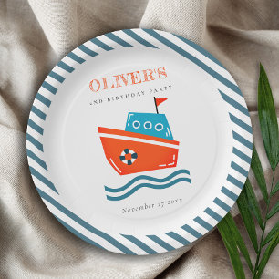 Cute Bright Kids Nautical Boat Any Age Birthday  Paper Plate