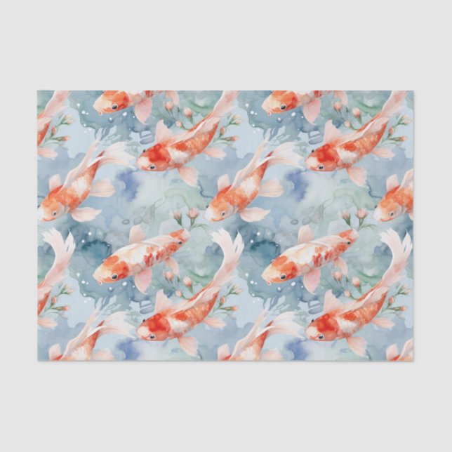 Cute Bright Koi Fish Pond Decoupage Tissue Paper (Front)