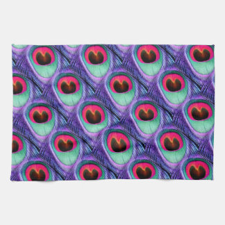 Cute Bright Pink and Purple Peacock feathers Tea Towel