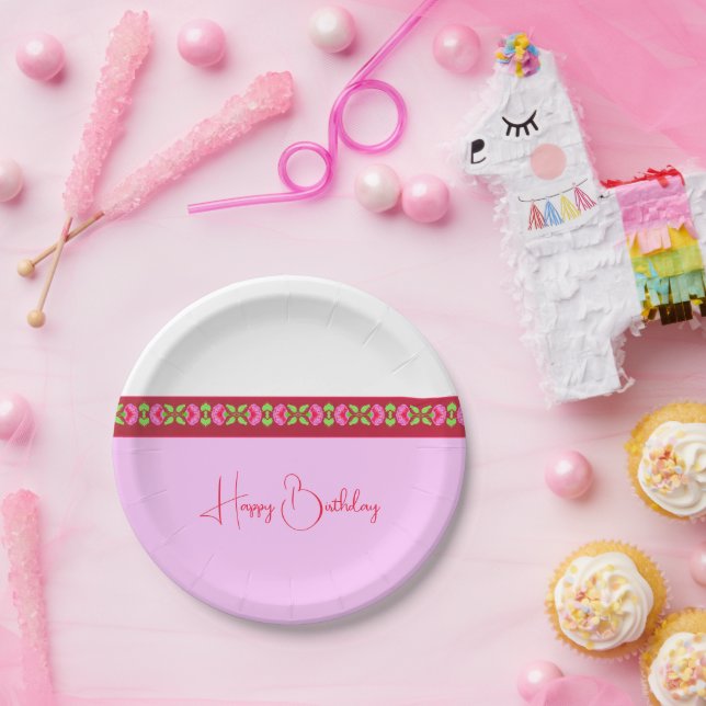 Cute Bright Pink Floral Paper Plate (Party)