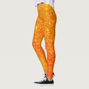 Cute Bright Pumpkin Glitter Halloween Leggings