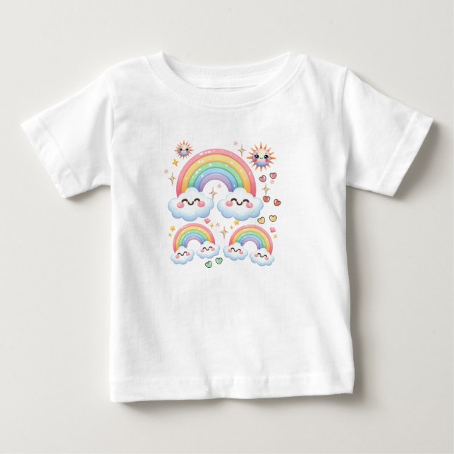 Cute Bright Rainbow Clouds Baby T-Shirt (Front)
