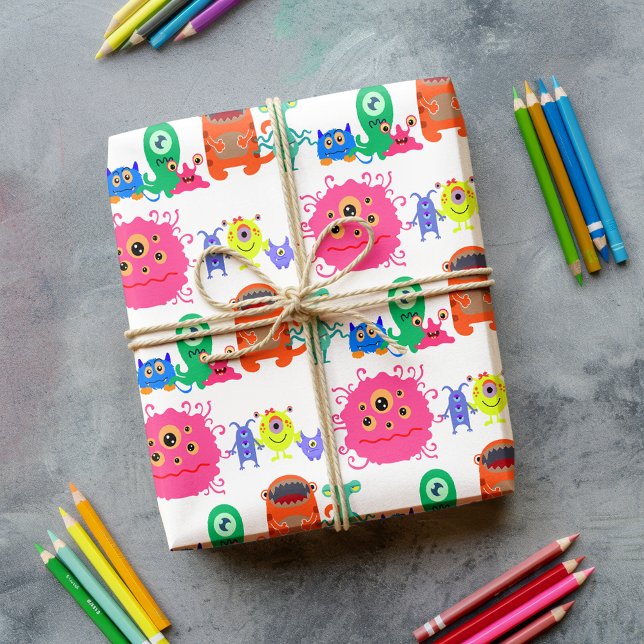 Cute Bright Rainbow Monster Wrapping Paper (Creator Uploaded)