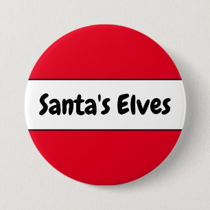 Cute Bright Red "Santa's Elves" Candy Cane Stripes 7.5 Cm Round Badge